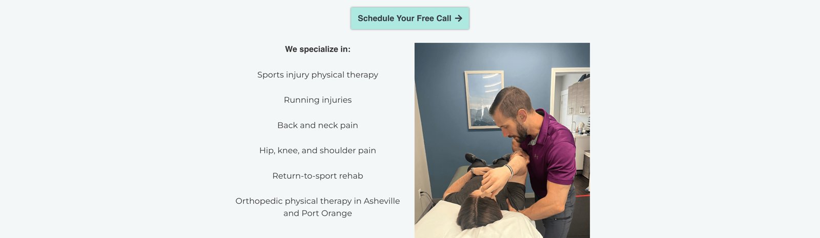 WildHawk Physical Therapy service specialization list and treatment room photo