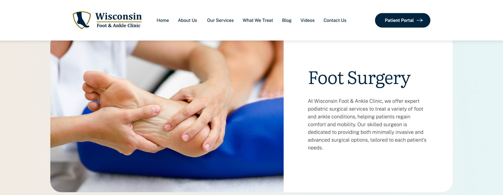 Foot Surgery service page listing conditions treated with surgical treatment photo